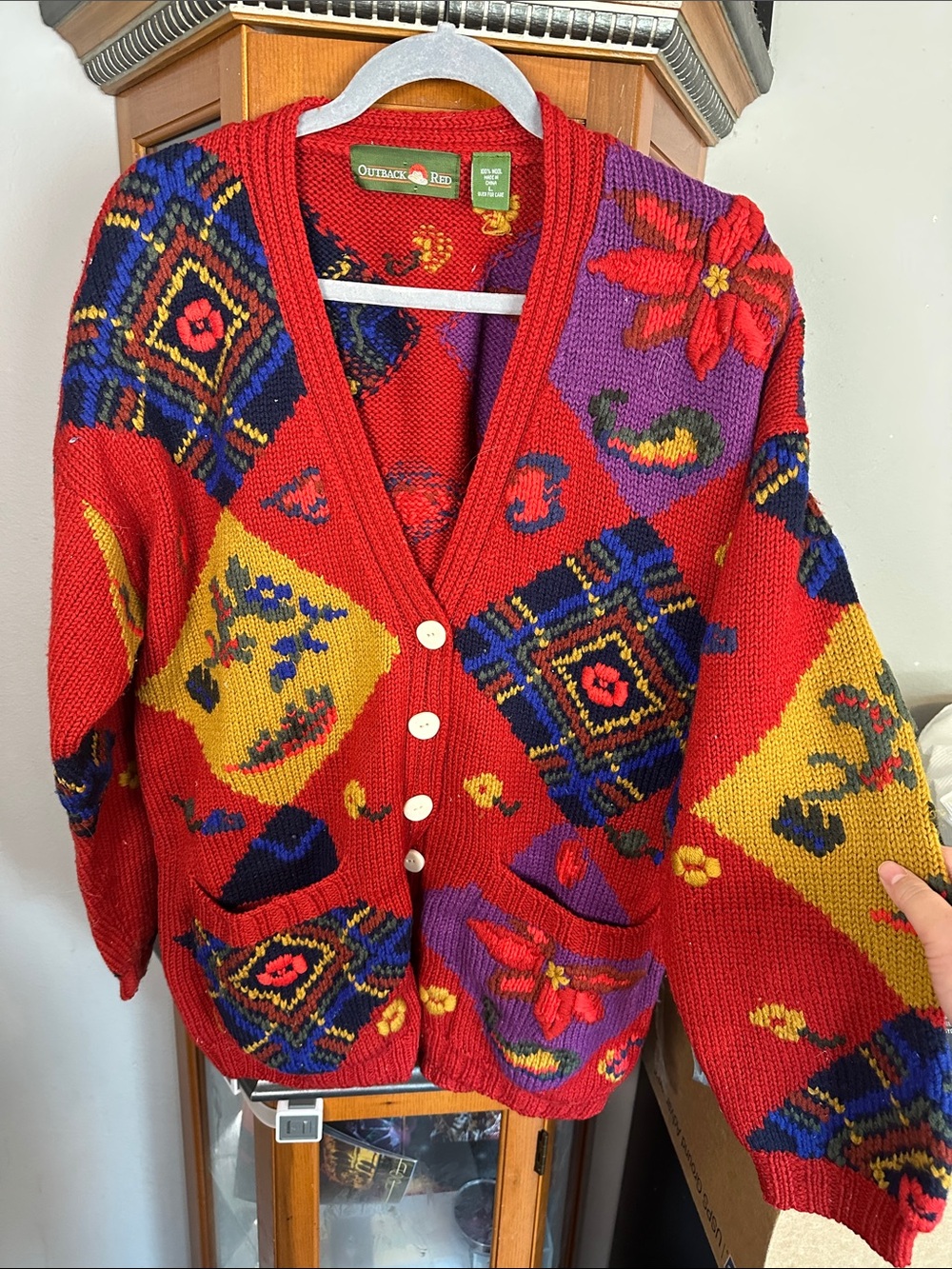 Outback Red Women's Bright Red Multicolor Patterned Cardigan